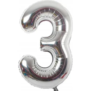 Balónek Fóliový balónek ČÍSLICE 3 stříbrný 80 cm (32 palců)