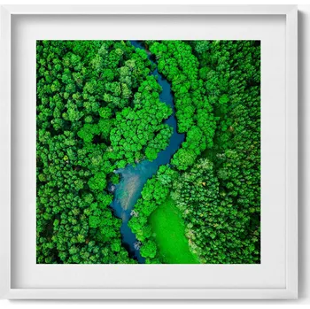Obraz Dekorativní nástěnný obraz v bílém rámu do pokoje Řeka v lese 50x50 cm