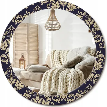 Zrcadlo Stylové kulaté zrcadlo na zeď s potiskem na skle, květinový vzor, průměr 80 cm