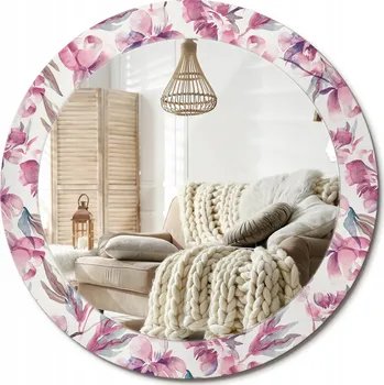 Zrcadlo Stylové kulaté zrcadlo na zeď s potiskem na skle průměr 70 cm Pivoňky květiny