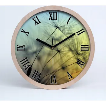 Hodiny Dřevěné nástěnné hodiny pampeliška průměr 25 cm