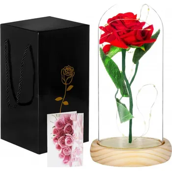 umělá květina Springos HA5155 věčná růže ve skle s LED osvětlením 22 cm červená
