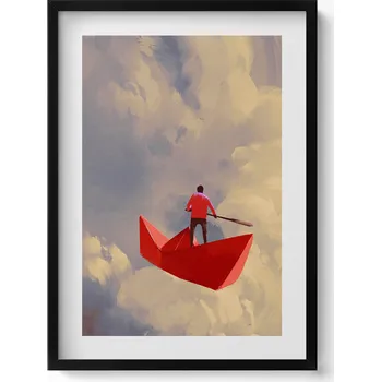 Obraz Dekorativní nástěnný obraz v černém rámu Cesta papírovými lodičkami 50x70 cm