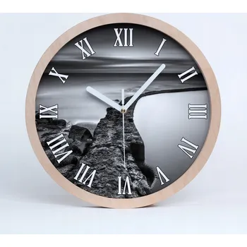 Hodiny Dřevěné nástěnné hodiny kamenitá pláž průměr 25 cm