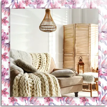 Zrcadlo Zrcadlo s potiskem nástěnné dekorativní svislé vodorovné Květiny akvarel vzor 60x60 cm