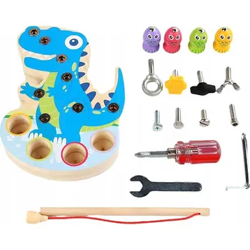 Dřevěná hračka Dřevěná motorická deska s dinosaurem pro rozvoj jemné motoriky