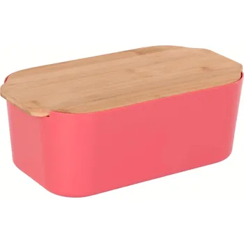 chlebník EH Excellent Houseware Chlebník s bambusovým víkem, 33 x 18,5 x 12 cm, červený