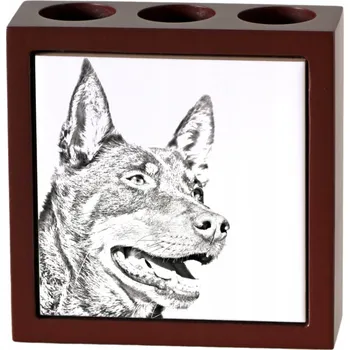 Australský ovčák kelpie - stojánek na tužky se psem, organizér na stůl
