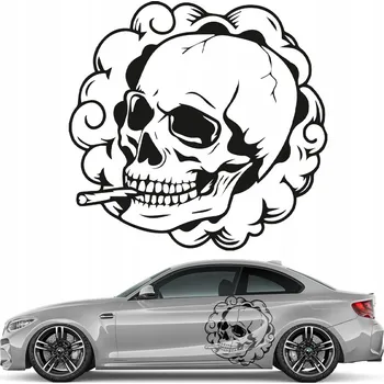 Samolepicí dekorace na vozidlo NÁLEPKA na auto LEBKA CIGARETA KOUŘ 42x44 cm
