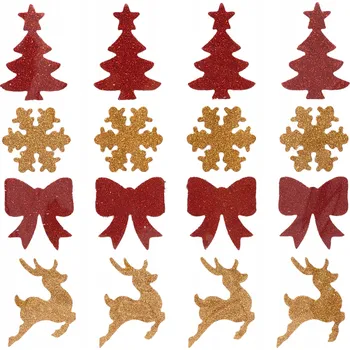 Vánoční dekorace VÁNOČNÍ OZDOBY NA OKNO ZLATÉ A ČERVENÉ TŘPYTIVÉ