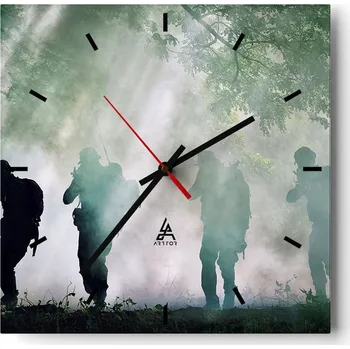 Hodiny Velké nástěnné hodiny 40x40 Voják Skleněné hodiny Čtvercové Tiché