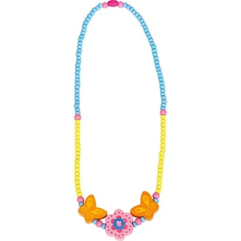 Dřevěná hračka Bino DŘEVO Náhrdelník růžový korálky kytička (dřevěná hračka)