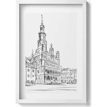 Obraz Nástěnný obraz v bílém rámu s grafikou Poznaň – skica starého města, 40x60 cm