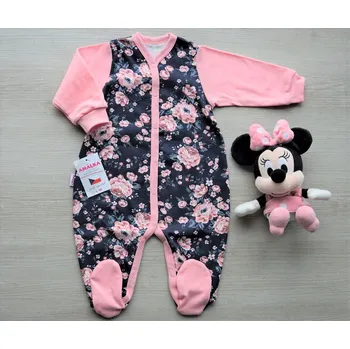 Kojenecký overall AMÁLKA Bavlněný overal tmavě modrý, lososový s květy Velikost: 80