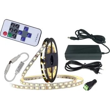 LED osvětlení LED pásek 5050 IP20 5M BÍLÁ 72W + DÁLKOVÝ OVLADAČ RF + ZDROJ