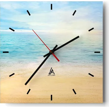 Hodiny Velké nástěnné hodiny na zeď 40x40 Moře Skleněné hodiny Čtvercové Tiché