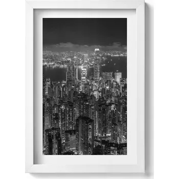 Obraz Nástěnný obraz v bílém rámu do obýváku kuchyně Výhled na město v noci 20x30 cm
