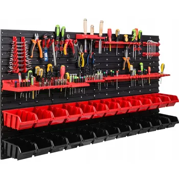 Obraz Děrovaná stěna na nářadí 156x78 cm + 26 boxů/úložných nádob