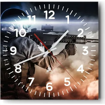 Hodiny Nástěnné hodiny do obýváku 40x40 Militaria Bezhlučné hodiny na skle Tiché