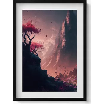 Obraz Nástěnný obraz v černém rámu do obýváku, kuchyně - Magický les a hory 50x70 cm