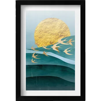 Obraz Dekorativní nástěnný obraz v černém rámu - Ilustrace ptáků na obloze 20x30 cm