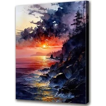 Obraz Obraz Na Plátně do Pokoje Hory Skály Moře Západ Slunce 80x140 cm