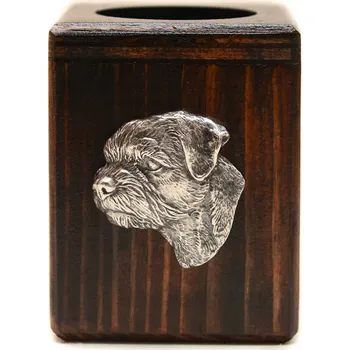 Svícen Border teriér dřevěný svícen se psem, na čajovou svíčku (tealight)