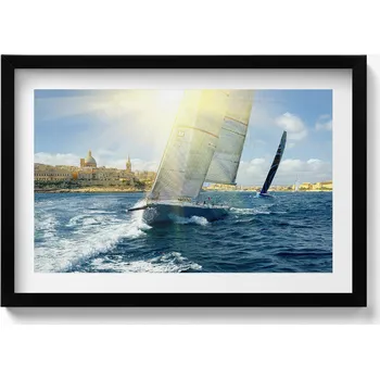 Obraz Dekorativní nástěnný obraz s grafikou v černém rámu Plující jachty 60x40 cm