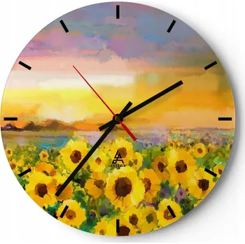 Hodiny Nástěnné hodiny do kuchyně 30x30 Slunečnice Skleněné hodiny do obýváku Tiché