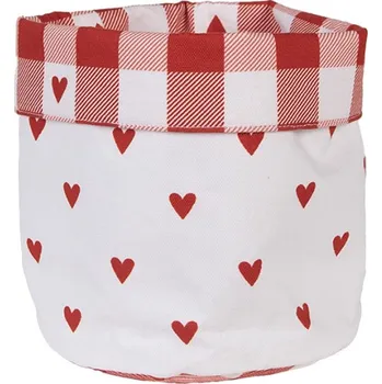 chlebník Červeno-bílý bavlněný košík na pečivo se srdíčky Love It – 15x16 cm