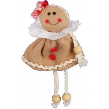 Vánoční dekorace Vánoční ozdoba závěs Perníková Paní z látky 14cm HNĚDÁ
