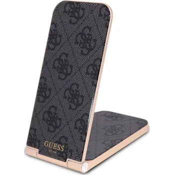Guess Aluminium Stolní Bezdrátová Magnetická Nabíječka 2v1 4G Pattern, černá