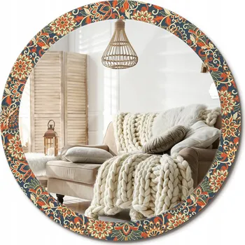 Zrcadlo Stylové kulaté zrcadlo na zeď s potiskem Retro květiny průměr 90 cm