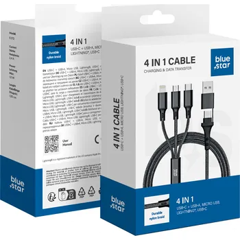 Datový kabel BLUE STAR kabel 4v1 Type C / USB A na Micro USB / Lightning / Type C 2,4A 12W Cafule C172 1,2 m černý