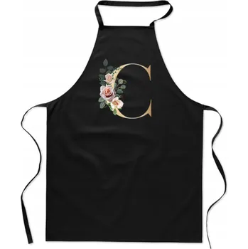 Kuchyňská zástěra KUCHYŇSKÁ ZÁSTĚRA černá S PÍSMENEM C jméno monogram Czarek Celina FA_326_cz