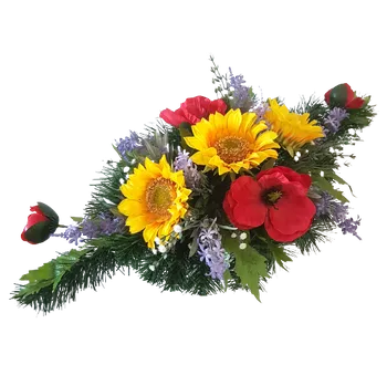 umělá květina Smuteční aranžmán betonka exclusive umělé slunečnice, vlčí mák, levandule & doplňky 60cm x 30cm x 23cm AS410