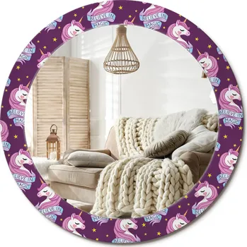 Zrcadlo Zrcadlo nástěnné s ozdobným skleněným rámem fi 70 cm Jednorožec hvězdy