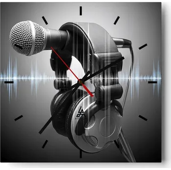 Hodiny Velké nástěnné hodiny na zeď 40x40 Mikrofon Skleněné hodiny Čtvercové Tiché