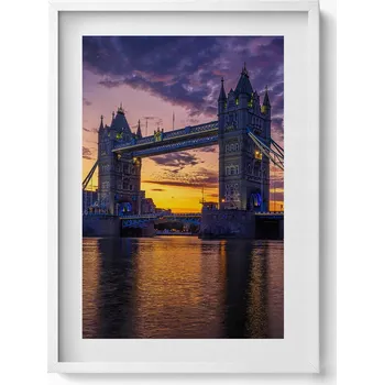 Obraz Stylový obraz v bílém rámu Brooklynský most a vodní plocha Londýn 50x70 cm