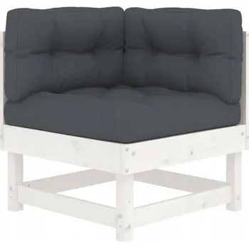 Rohové sedátko s polštáři, bílé, masivní dřevo