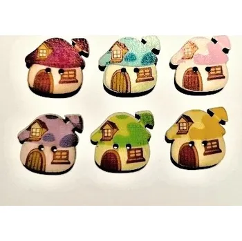 Knoflík Knoflík dřevěný houbový dům, Barva: Zelená