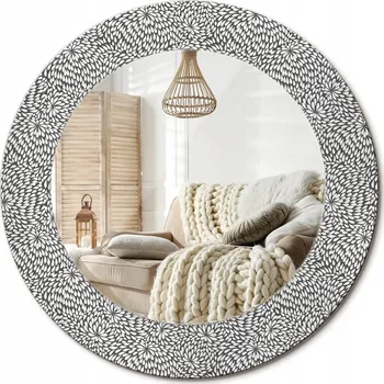 Zrcadlo Kulaté nástěnné dekorativní zrcadlo ve skleněném rámu fi 50 cm Květinový vzor