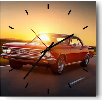 Hodiny Velké nástěnné hodiny 40x40 cm Auto - Skleněné čtvercové tiché hodiny