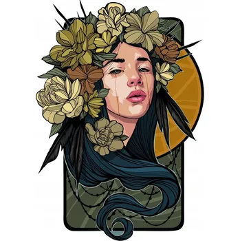 Samolepicí dekorace na vozidlo SAMOLEPKA na auto ŽENA KVĚTINY ART 15x10 cm TISK