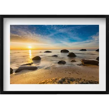 Obraz Závěsný obraz rámeček černé barvy Východ slunce Baltské moře 70x50 cm