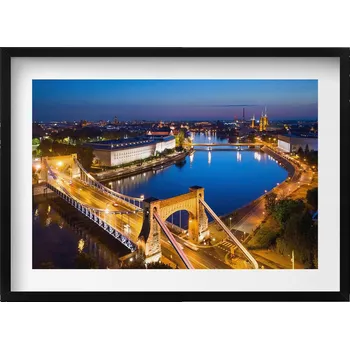 Obraz Dekorace, obraz s grafikou v krásném černém rámu Město v noci Vratislav 70x50 cm