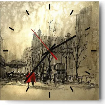 Hodiny Velké nástěnné hodiny na zeď 40x40 Město Skleněné hodiny Čtvercové Tiché