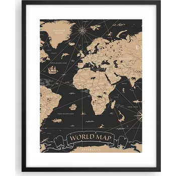 Obraz Obraz plakát na zeď v černém rámu 40x50 mapa světa plakáty do obýváku