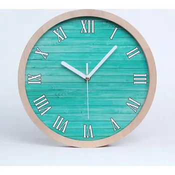 Hodiny Tichá nástěnná dřevěná hodina zelená prkna průměr 25 cm