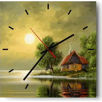 Hodiny Velké nástěnné hodiny 40x40 Krajina Skleněné hodiny Tiché